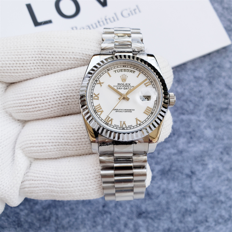 Rolex Day-Date 40 White Roman Dial is a prestigious and iconic wristwatch known for its classic design, exceptional craftsmanship, and the distinction of being often referred to as the "President's watch" due to its popularity among world leaders and dignitaries